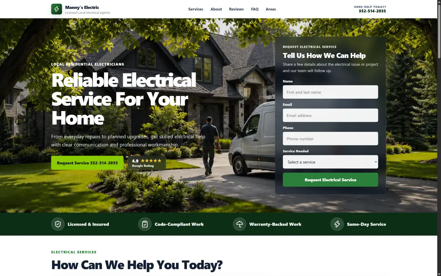 Electrician website created with Lead Flow Studio