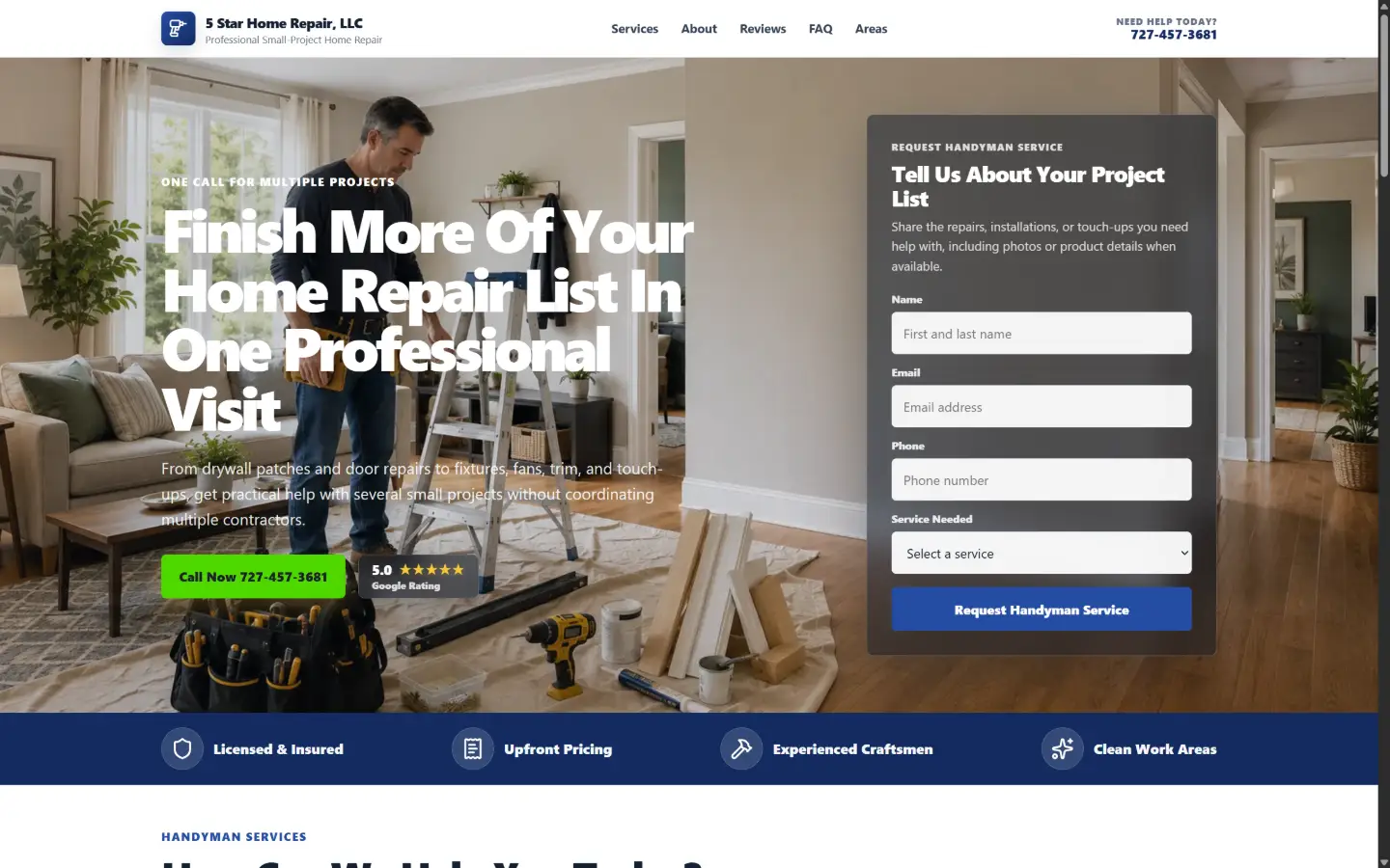 Handyman website created with Lead Flow Studio