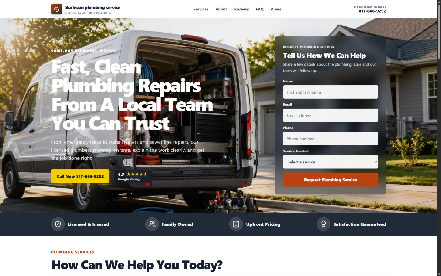 Plumbing website created with Lead Flow Studio