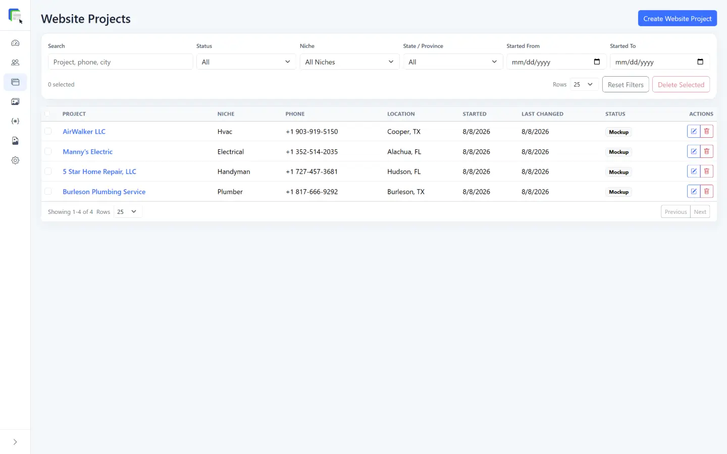 Project Dashboard inside Lead Flow Studio